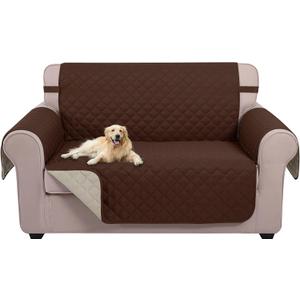 U-NICE HOME Loveseat Sofa Cover Reversible Couch Cover for Dogs with Elastic Straps Water Resistant Furniture Protector for Pets Couch Cover for 2 Cushion Couch (Loveseat, Brown/Beige)