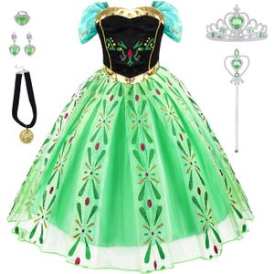 Princess Dress Up for Girls Halloween Cosplay Princess Costume Luxury Green Fancy Dress Christmas Birthday Party Outfit, 3-4Y