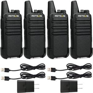 Retevis RT22 Two Way Radio Long Range Rechargeable,Portable 2 Way Radio, USB-C Charging, Handsfree Walkie Talkies for Adults Cruise Hiking Camping(4 Pack)
