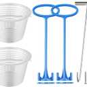 Saillong 2 Pack 8" Pool Skimmer Basket for Inground Pool with 2 Blue Skimmer Basket Handle and 1 Stainless Steel Hook, White Universal Pools Filter Baskets Skimmers for Debris Removal, Keep Hand Clean