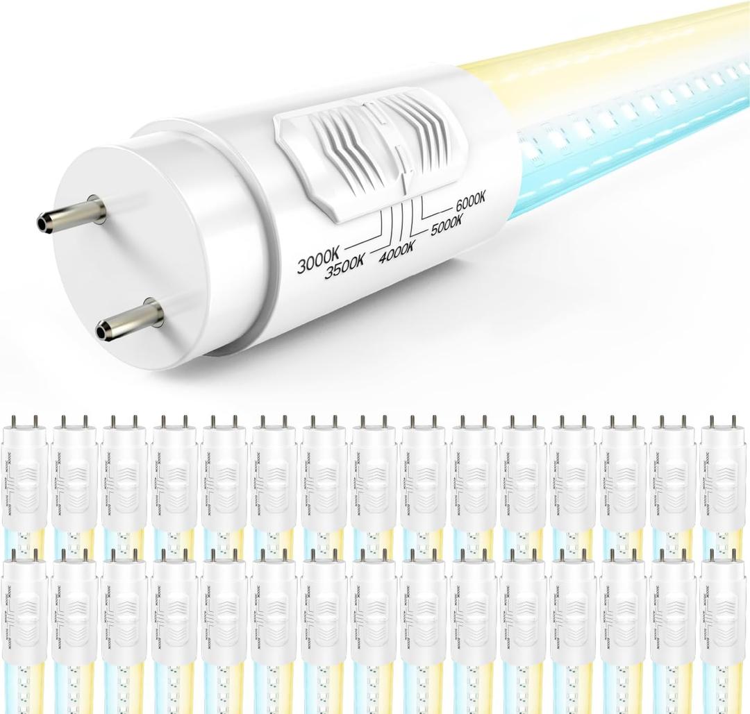 Sunco 30 Pack T8 LED Bulbs 4 Foot, LED Fluorescent Tube Replacement, 4ft LED Tube Light, Ballast Bypass, 18W, 2200 LM, Selectable CCT 3000K/3500K/4000K/5000K/6000K, Single Ended Power, Clear Lens UL