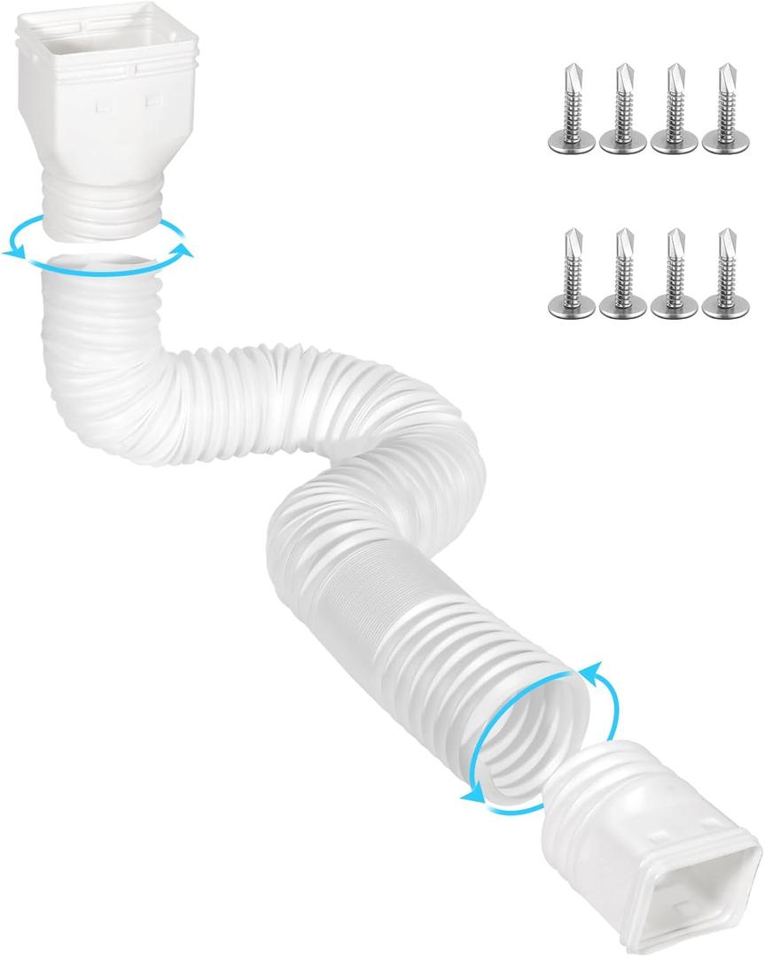 1 Pack Flexible Gutter Downspout Extensions Extendable from 21" to 67", Downspout Extender Comes with Adapters, Thickened Down spout Drain Extension for Rainwater Drainage(White)