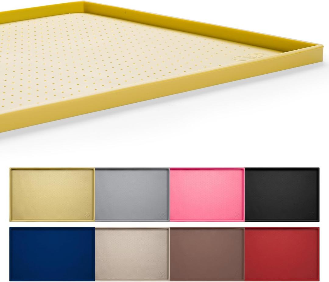 Hubulk Dog Feeding Mat,100% Waterproof Food Grade Silicone Pet Food and Water Bowl Placemat, Dishwasher, High Raised Edge to Prevent Spills, Nonslip Tray to Stop Messes on Floor28"x18"x0.8", Yellow