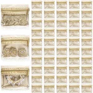 50 Pieces Travel Jewelry Bags, Clear Jewelry Pouch Bag with Zipper, Portable Velvet Earring Storage Necklace Organizer for Women Gift, Rings, Bracelets, Mother's Day