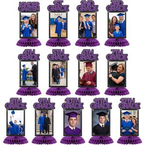 Yinkin 13 Pcs K-12 Graduation Decorations Class of 2026 Graduation Centerpieces for Tables Congrats Glitter Grad Honeycomb for Photo Toppers 4 x 6 in Picture Frame Display Party Decor(Purple)