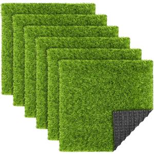 TURSTIN 6 Packs Artificial Grass Square Mat 12 x 12 Inch Fake Grass Turf Patch with Drainage Hole Synthetic Garden Grass Tiles Realistic Grass Rug for DIY Indoor Outdoor
