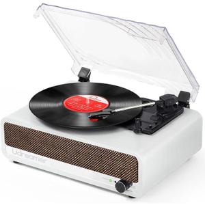 Vinyl Record Player with Upgraded Speakers Bluetooth Turntable Support USB AUX-in Headphone RCA Line-Out Auto-Stop 3 Speed Belt-Driven Vintage Portable Vinyl Player Mirror Design (White)