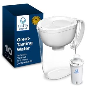 Brita Large Water Filter Pitcher for Tap and Drinking Water, Includes 1 Standard Filter, BPA Free, Lasts Two Months, 10Cup Capacity, Bright White