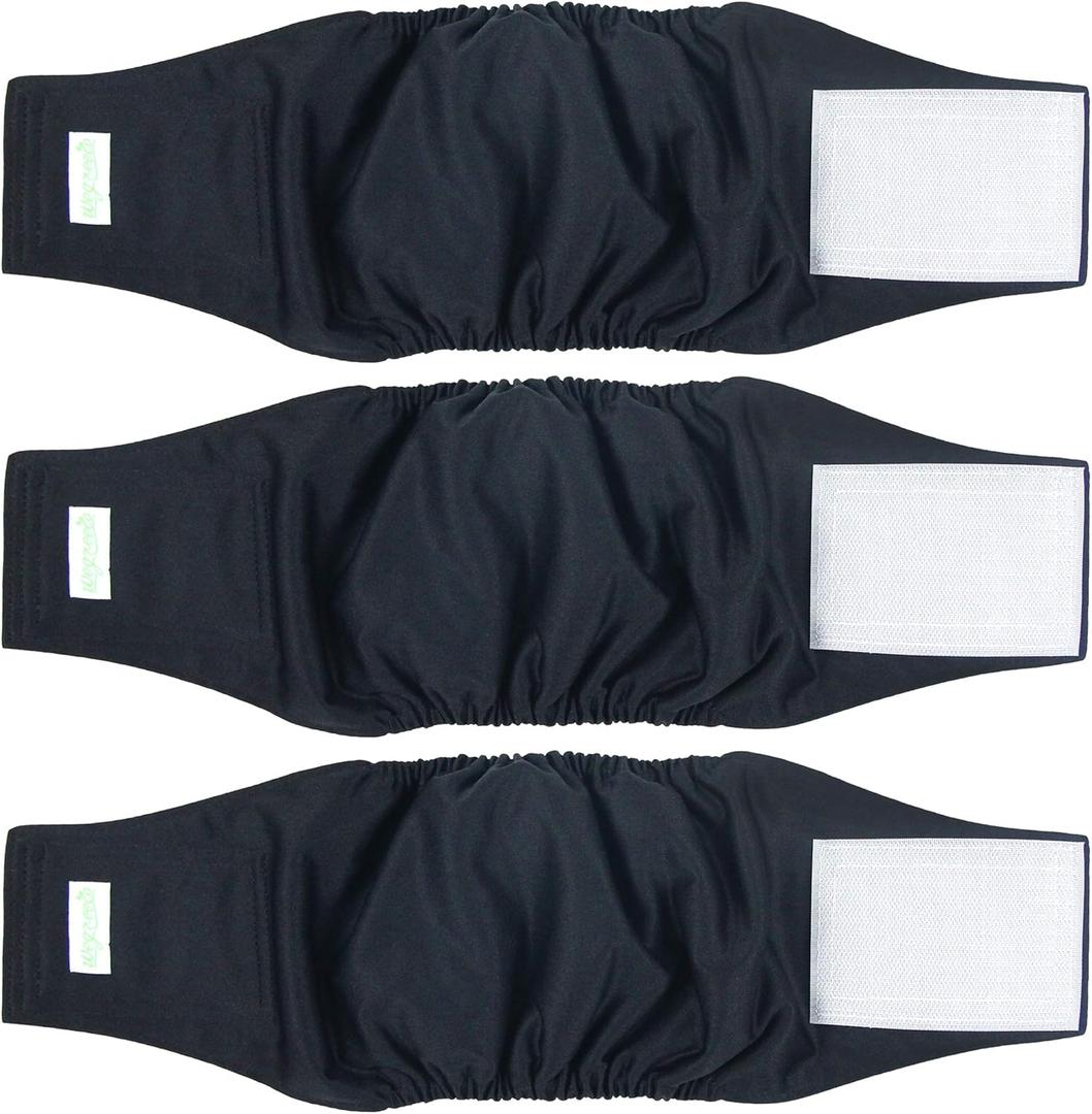 3 x Wegreeco Washable Male Dog Belly Wrap - Pack of 3 - (Black,XX-Large)