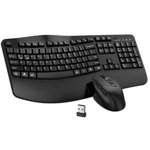 Wireless Keyboard and Mouse Combo, EDJO 2.4G Full Size Wave Keys Ergonomic Keyboard with Wrist Rest and 3Level DPI Adjustable Wireless Ergonomic Mouse for Windows, Mac OS Desktop/Laptop/PC(Black)