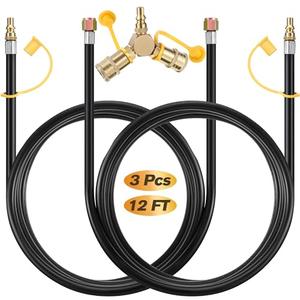 Dunkive 1 Pack 12FT RV Propane Quick Connect Hose Kit with 1/4'' Y Splitter Adapter, Compatible with Gas Grill, Heater, Stove, Dual Appliance Use for Camping, Trailer, Outdoor Cooking