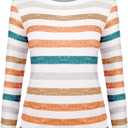 LilyCoco Womens Striped Long Sleeve Shirt Boat Neck Tops Breton Loose Fit Tshirt Multicolored Medium (Medium)