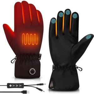 Heated Gloves for Men Women, Winter Electric Heated Gloves for Finger and Back Hand Warmth with 3 Heating Levels, Outdoor Windproof Warmth Gloves for Ski, Cycling, Motorcycle, Black