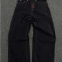 Y2K Jeans Men's Hip Hop Vintage Skull Embroidery Wash Denim Pants Gothic Straight Tube Loose Wide Leg Pants (Black, S)