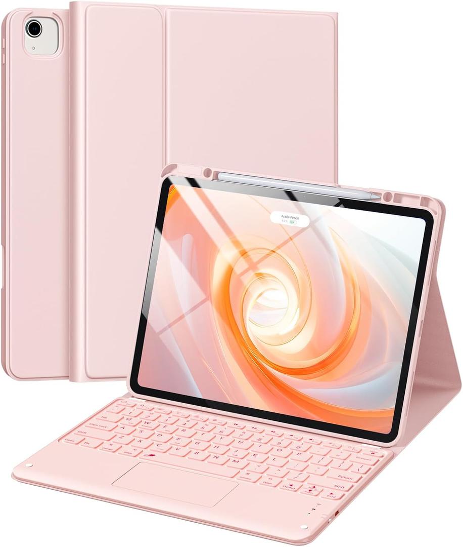 Harvopu for iPad Air 13 inch & Pro 12.9 Case with Keyboard - Multi-Touch Trackpad, 7 Colors Backlit, Detachable Folio Keyboard Cover for iPad Pro 12.9 (6th, 5th, 4th, 3rd gen), Air 13 M3/ M2 (Pink)