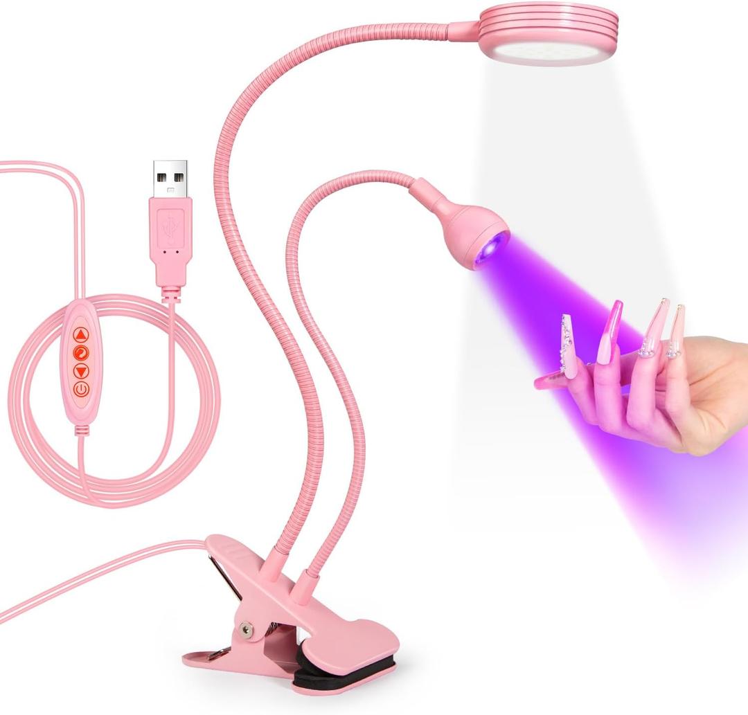 AORAEM LED Nail Lamp Double-Headed UV LED Light Quicky-Dry Duck Neck UV Lamp Dryer Curing Light with Portable Gooseneck and Clamp Flash Cure U V Light for Gel Nails Professional Home DIY Salon Pink