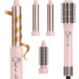 Rotating Hair Dryer Blow Brush, Multi Hot Air Styler Wrap, 105,000 RPM High-Speed Volumizing Spinning Blow Dryer Brush with Auto Curlers, Dry & Smooth & Curl & Volumize All in One (Pink)