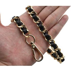HAHIYO Metal Plus Synthetic Leather Purse Chain Strap Length 31.5 Inch Gold Black for Shoulder Cross Body Sling Purse Handbag Clutch Replacement Comfortable 0.47 Inch Wide 5mm Extra Thick 1 Pack