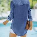 Womens Button Down Denim Shirt Chambray Casual Long Sleeve Collared Boyfriend Jean Jacket Shacket with Pockets (Blue, XXL)