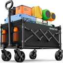 Collapsible Wagon Cart 220lbs Beach Foldable Wagon Lightweight & Portable Folding Utility Grocery Shopping Carts with Wheels for Shopping Garden and Sports (Black)