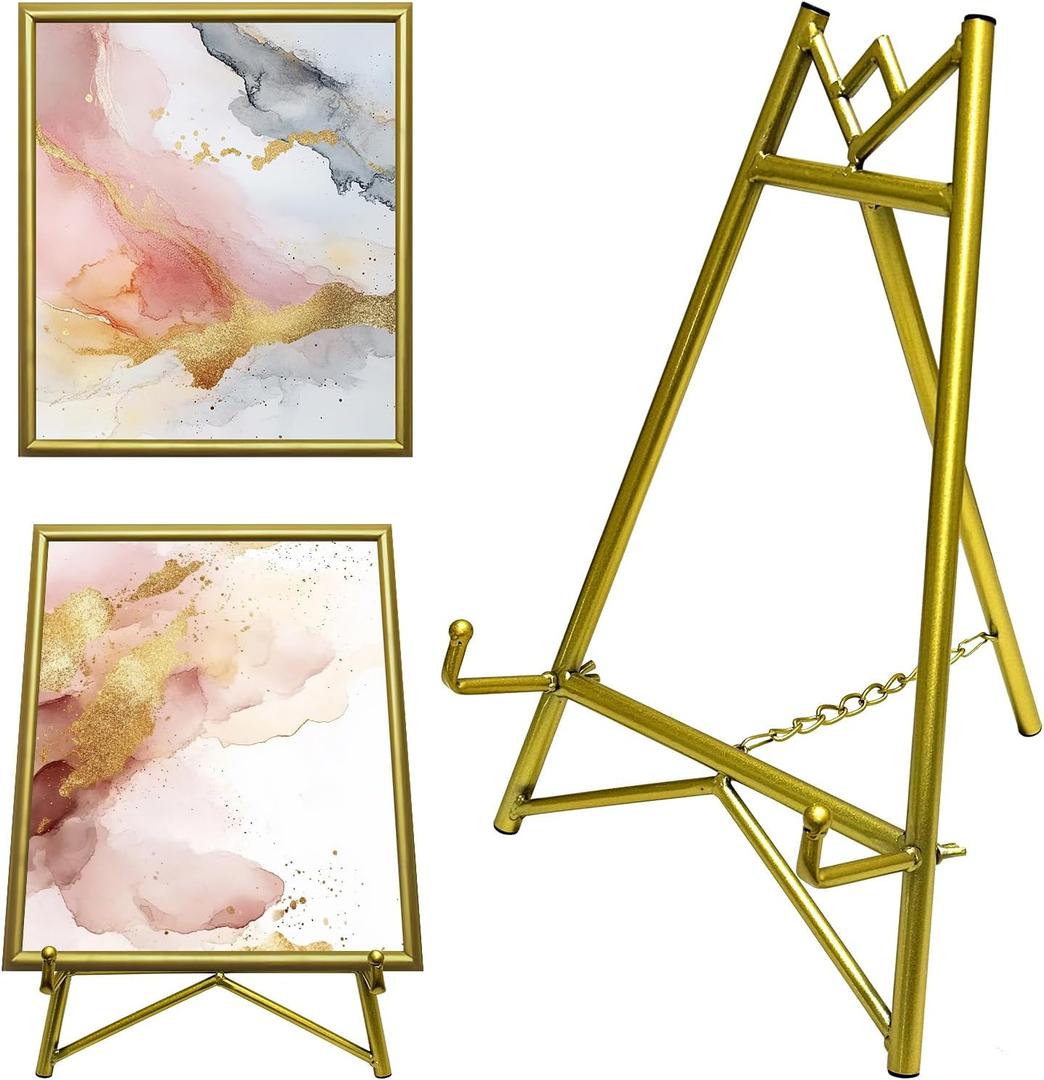Metal Easel Plate Stands for Display,Picture Easels for Display Mirror Easel Stand,Table Top Picture Frame Holder Stand(Gold) (E (Round Tube)) Metal Easel Plate Stands for Display,Picture Easels for Display Mirror Easel Stand,Table Top Picture Frame Holder Stand(Gold) (E (Round Tube))