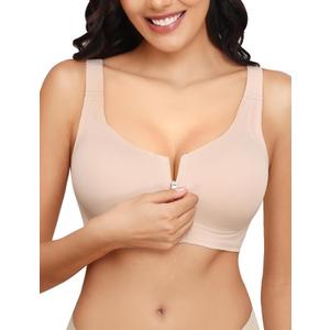 Zip Front Bra for Women Post Surgery, Mastectomy Recovery Bra | Front Closure Wireless Full Coverage (4X-Large, Nude)