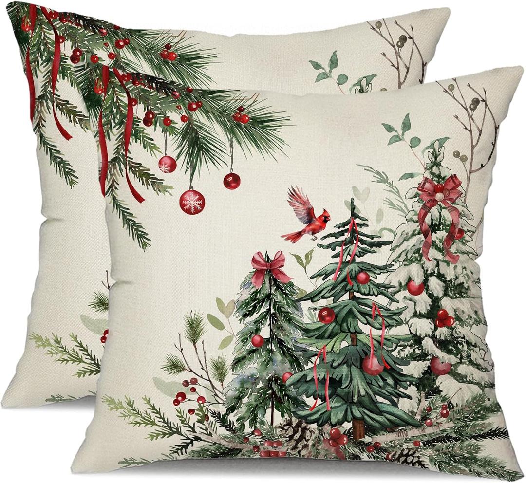 DFXSZ Christmas Pillow Covers 18x18 Inch Set of 2 Christmas Tree Decorations Throw Pillows Winter Xmas Decor for Home Couch TH-35B18 (Green)