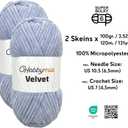 Velvet Chenille Yarn – Thick Super Bulky Yarn for Crochet – Soft Fluffy Plush Yarn – 100g / 132yds – Ideal for Amigurumi, Blankets & Shawls (Blue - Ice Blue, 2 Skeins)
