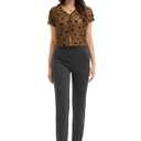 ZHANQISHENG Women's See Through Flocked Mesh Crop Top Y2k Clubwear Sexy Fitted V-Neck Tee with Decorative Placket (S, CF) Coffee