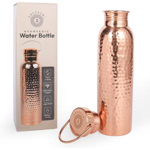 Handcrafted 100% Ayurvedic Pure Copper Water Bottle with Lid for Drinking 34oz Durable Leakproof, BPA-Free Copper Water Flask with Hammered Finish & Travel Friendly Design for Gym Office Home Travel