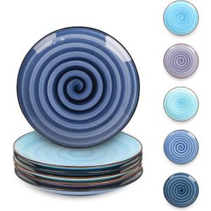 Selamica Ceramic Dessert Plates Set of 6,6 Inch Appetizer Plate for Kitchen for Cake Snacks Side Dish, Microwave Dishwasher Safe, Gradient Blue