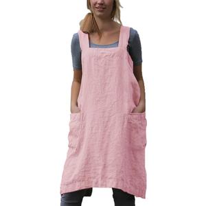 YESDOOD Cotton Linen Apron Cross Back Apron for Women with Pockets Pinafore Dress for Baking Cooking (Large, Pink)