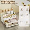 Delamu Makeup Organizer Countertop with Rattan-Style Drawer, Large Capacity Desk Organizer for Makeup, Skincare, Perfume, Multifunctional Bathroom and Vanity Organizer, Ideal for Christmas Gifts