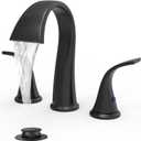 Bathroom Faucets 3 Hole Bathroom Sink Faucet with Pop Up Drain and Water Supply Hoses 8 Inch Waterfall Bathroom Faucet Two Handles for Vanity,Lavatory,Restroom,Commercial,Black