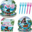 96 Pcs Mna Two Party Supplies Mo Second Birthday Plates and Napkins Hawaiian Luau Theme Tableware Set for Girls Boys Tropical Luau Summer 2nd Birthday Party Supplies, Serves 24