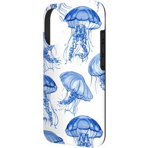 XYUQZQ for iPhone 17 Phone Case Cute Aesthetic Jellyfish Pattern for Women Girls Dual-Layer Shock Protection Shockproof TPU and Hard PC Protective Cover - Blue Jellyfish
