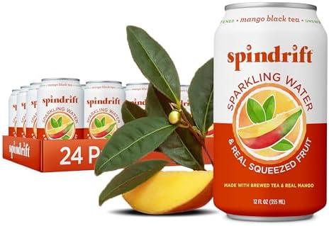 Spindrift Mango Black Tea Can 12 Ounce, Pack of 24, Best Before 10/21/25