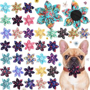 Sanwuta 36 Pieces Dog Collar Flower Adjustable Dog Bow Tie Collar Multicolor Charms Pet Grooming Accessories Flower Fall Attachment for Small Medium Large Puppy Cats Pet