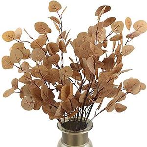 Rinlong 6Pcs Artificial Eucalyptus Stems 35 Inch Fake Fall Foliage Leaves Eucalyptus Branches Autumn Leaves Faux Fall Floral Stems Greenery Artificial Fall Flowers for Decoration Mordern Fall Decor