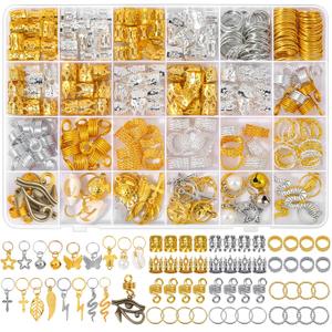 Qinzave 294Pcs Hair Jewelry for Braids Loc Jewelry for Hair Dreadlocks, Braid Accessories for Women Men, Gold Braid Accessories with Cuffs Charms Pendants