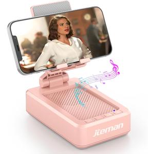 JTEMAN Cell Phone Stand with Bluetooth Speaker,Birthday Gifts for Women and Men,Kitchen Gadgets for Men,Compatible for iPhone/Samsung/Mini iPad - Pink