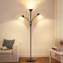 Coucrek Floor Lamp for Living Room,72" Dimmable Torchiere Lamp with 2 Reading Lights for Bedroom, Black Tall Standing Room Lamp, 3 Bulbs Included