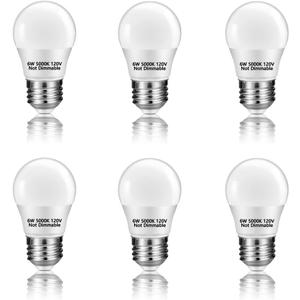 NETEHA 6 Pack A15 6W 120V E26 Base Small LED Refrigerator Light Bulb, Non-Dimmable 60W Equivalent 5000K Daylight White A15/G45 Shape LED Appliance Bulb for Ceiling Fan and Lighting Fixtures