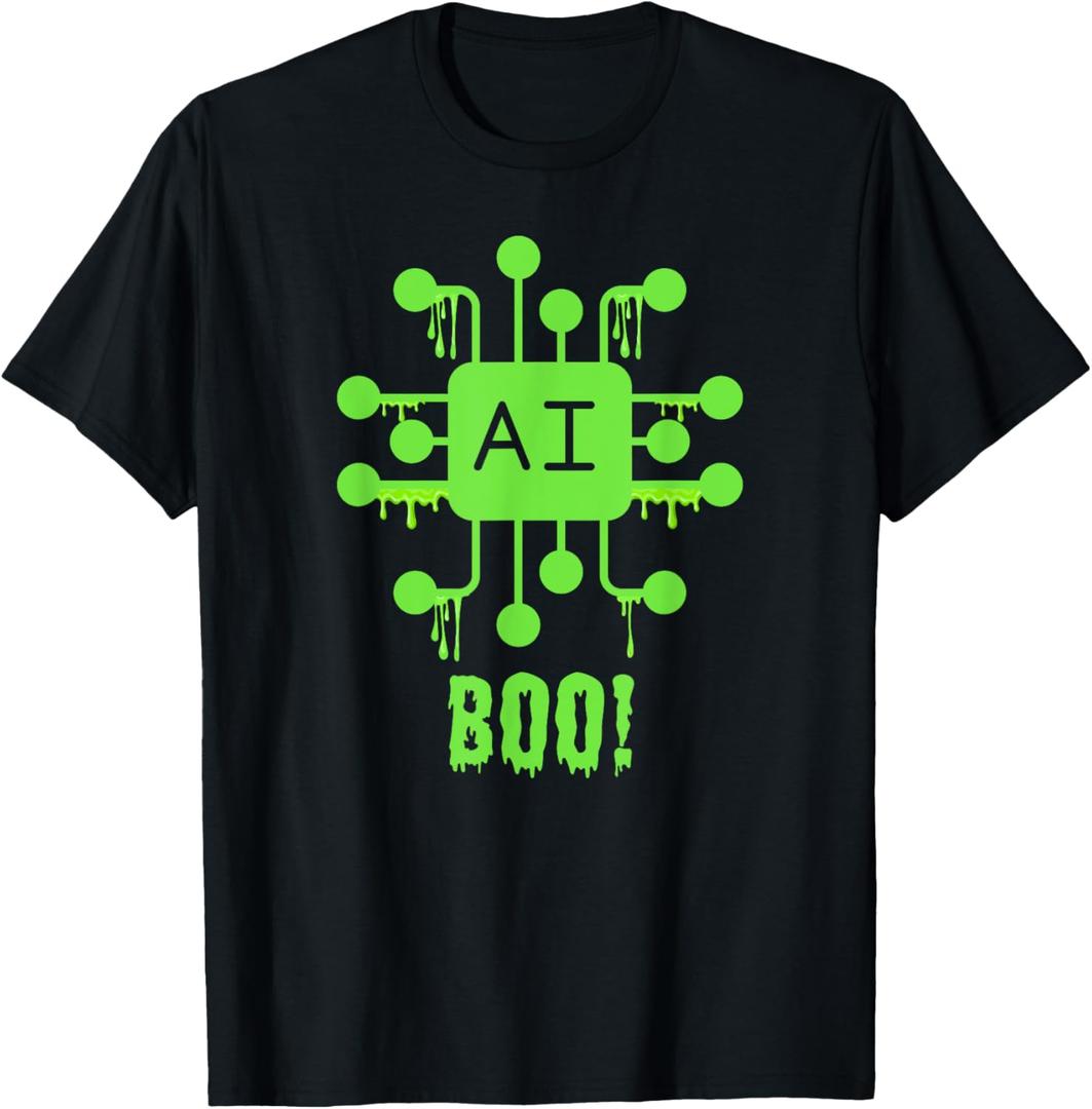 Scary Halloween Tee - Artificial Intelligence AI Monster T-Shirt (Black, XL)