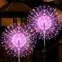 JJGoo Solar Firework Lights, 2 Pack 120 LEDs 2 Lighting Modes Solar Garden Lights Outdoor Waterproof for Yard Patio Walkway Pathway Party Wedding Christmas Decorative - Pink
