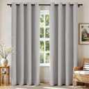 Joydeco 100% Blackout Linen Curtains 90 Inches Long 2 Panels, Thermal Insulated Burlap Curtain & Drapes, Grommet Room Darkening Textured Curtains for Bedroom Living Room (52x90 inch,Greyish White)