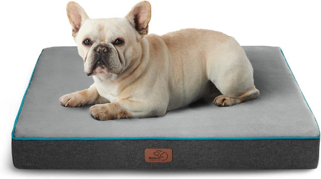 Bedsure Memory Foam Dog Bed for Small Dogs - Orthopedic Pet Beds for Crate with Removable Washable Cover and Nonskid Bottom - Plush Flannel Fleece Top Pet Mat, Grey, 16x24in