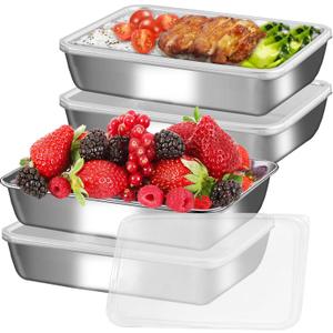 Food storage container, airtight lid, bento box stainless steel, perfect for lunch, meal prep and leftovers, stackable, nestable, oven-safe, Easy to clean