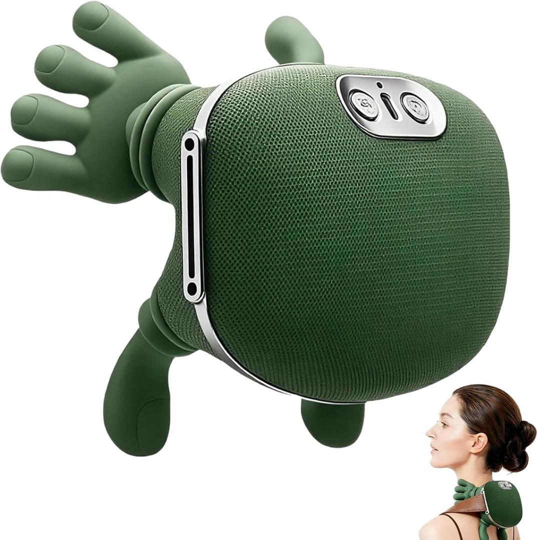 Shoulder & Neck Massager with Heat, 4D Kneading Neck Massager with Bionic Finger Design, Deep Tissue Massage to Relieve Muscle Tension, Home & Office Use (Green)