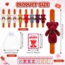 Soulchen 72 Pcs 24 Set Valentine's Day Bear Stuffed Animal Slap Bracelets Plush Slap Bracelets Bulk with Greeting Card and Mesh Bag Party Supplies for Valentine's Day Birthday Gift Goodie Bag Fillers